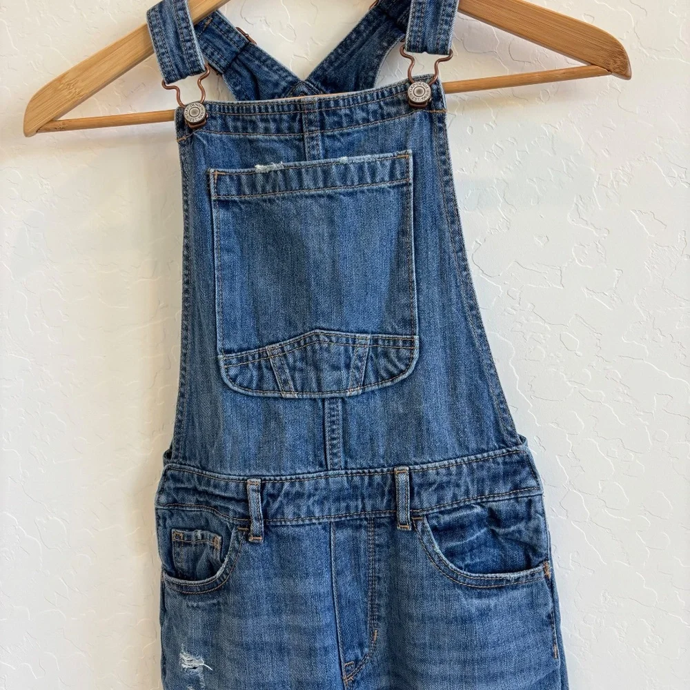 Gap Kids Distressed Overalls in a medium wash denim, Size L